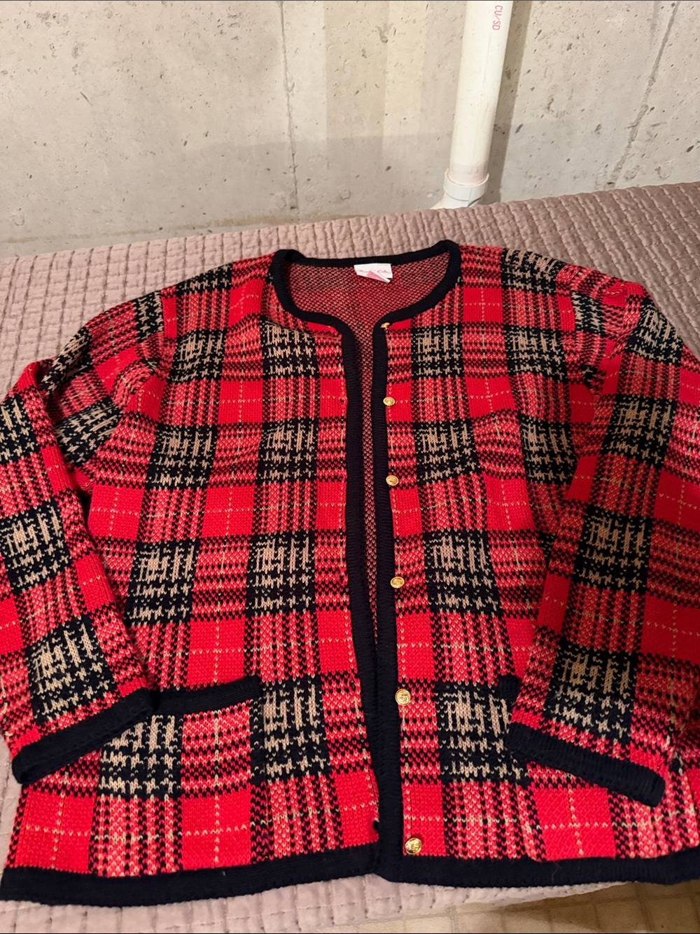 Women’s Red Plaid Knit Cardigan Jacket - Classic Style
